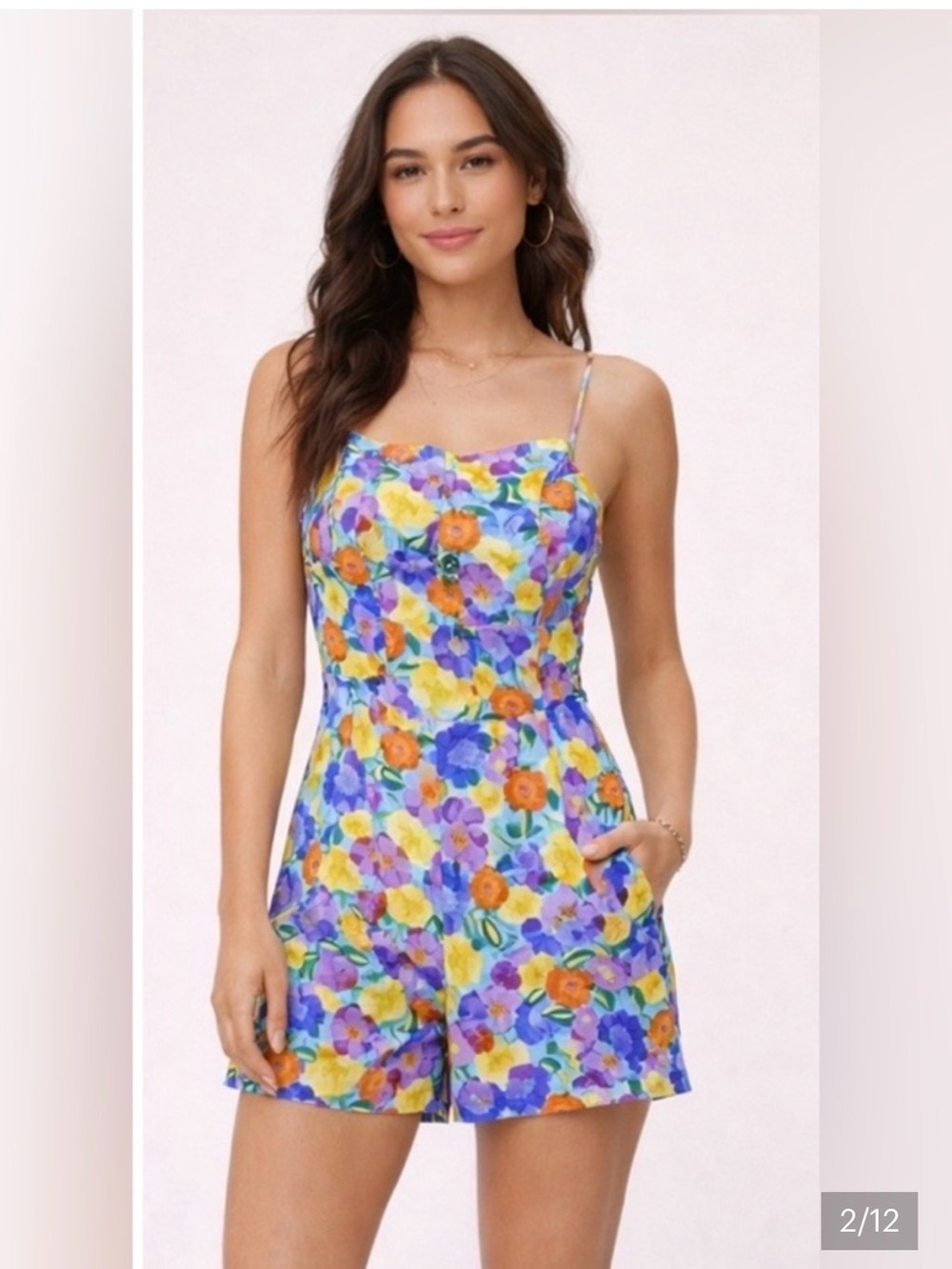 Zara Floral Mini Romper with Spaghetti Straps. Size M